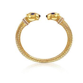 Cartier Panthere Ladies 18K Yellow Gold Round Cut Gold-Tone, White, Blue Diamond Bracelet 1 Vòng tay Cartier Panthere Ladies 18K Yellow Gold Round Cut Gold-Tone