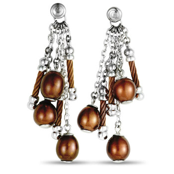 Bông tai Charriol Pearl Stainless Steel And Bronze Pvd Brown Pearls Dangle Push Back Earrings