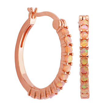 Bông tai Classic Treasures 14K Rose Gold Plated Sterling Silver Created Pink Opal Hoop Earrings S2Ahjp940K-Rnbeu00