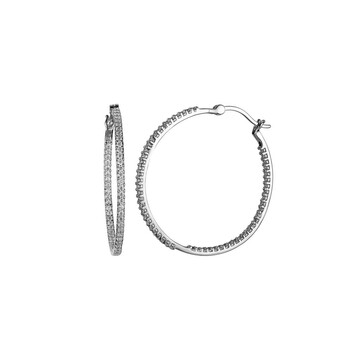 Bông tai Classic Treasures Rhodium Plated Sterling Silver In And Out Diamondlite Cz Fine Hoop Earrings