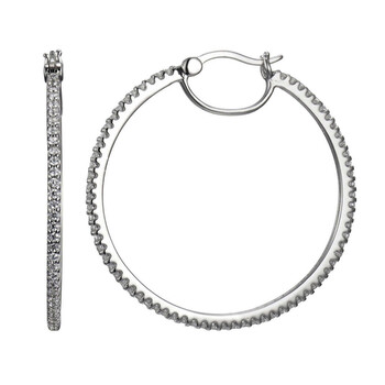 Bông tai Classic Treasures Platinum Plated Sterling Silver Cubic Zirconia Hoop Earrings X2Adqq000K-00Ucgaf