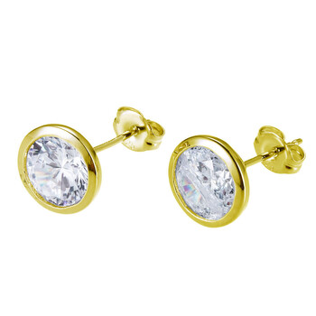 Bông tai Classic Treasures Classic 14K Gold Plated Sterling Silver 8Mm Round Cz Stud Earrings