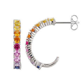 Bông tai Classic Treasures Sterling Silver Rainbow Created Sapphire Hoops