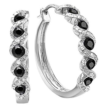 Bông tai Dazzling Rock Dazzlingrock Collection 0.86 Carat (Ctw) Black And White Round Diamond Ladies Hoop Earrings