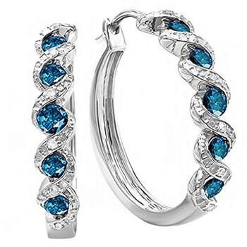 Bông tai Dazzling Rock Dazzlingrock Collection 0.86 Carat (Ctw) Blue And White Round Diamond Ladies Hoop Earrings