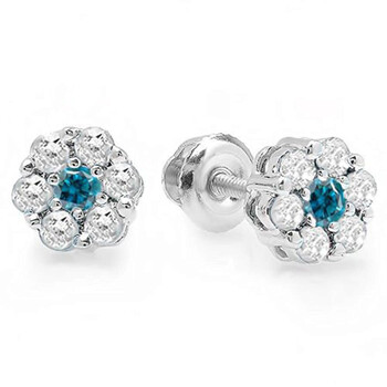 Dazzling Rock Dazzlingrock Collection 0.40 Carat (Ctw) 18K Round Cut White & Blue Diamond Ladies Cluster Flower Stud Earrings, White Gold 1 Bông tai Dazzling Rock Dazzlingrock Collection 0.40 Carat (Ctw) 18K Round Cut White & Blue Diamond Ladies Cluster Flower Stud Earrings