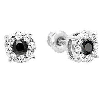 Dazzling Rock Dazzlingrock Collection 0.33 Carat (Ctw) 10K Black & White Diamond Round Shape Cluster Earrings 1/3 Ct Look Of 1 Ct, White Gold 1 Bông tai Dazzling Rock Dazzlingrock Collection 0.33 Carat (Ctw) 10K Black & White Diamond Round Shape Cluster Earrings 1/3 Ct Look Of 1 Ct