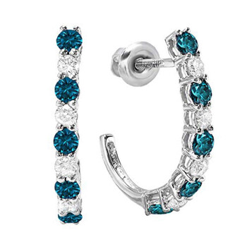 Bông tai Dazzling Rock Dazzlingrock Collection 0.50 Carat (Ctw) 10K White Gold Round Blue & White Diamonds Ladies Fancy J Shaped Hoop Earrings 1/3 Ct