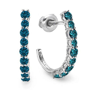 Bông tai Dazzling Rock Dazzlingrock Collection 0.50 Carat (Ctw) 10K Round Blue Diamonds Ladies Fancy J Shaped Hoop Earrings 1/2 Ct