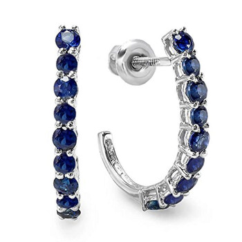 Dazzling Rock Dazzlingrock Collection 0.50 Carat (Ctw) 14K Round Blue Sapphire Ladies Fancy J Shaped Hoop Earrings 1/2 Ct, White Gold 2 Bông tai Dazzling Rock Dazzlingrock Collection 0.50 Carat (Ctw) 14K Round Blue Sapphire Ladies Fancy J Shaped Hoop Earrings 1/2 Ct