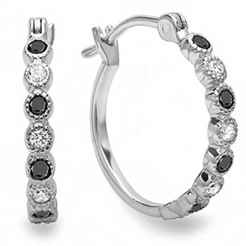 Dazzling Rock Dazzlingrock Collection 0.25 Carat (Ctw) 18K Round White & Black Diamond Ladies Fine Dainty Hoop Earrings 1/4 Ct, White Gold 2 Bông tai Dazzling Rock Dazzlingrock Collection 0.25 Carat (Ctw) 18K Round White & Black Diamond Ladies Fine Dainty Hoop Earrings 1/4 Ct