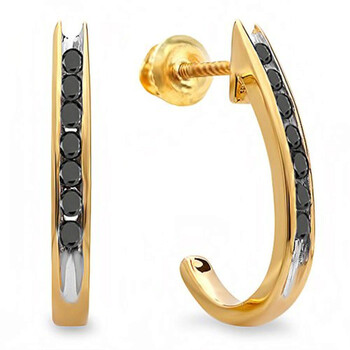 Dazzling Rock Dazzlingrock Collection 0.25 Carat (Ctw) 10K Round Black Diamond Ladies Fancy J Shaped Hoop Earrings 1/4 Ct, Yellow Gold 1 Bông tai Dazzling Rock Dazzlingrock Collection 0.25 Carat (Ctw) 10K Round Black Diamond Ladies Fancy J Shaped Hoop Earrings 1/4 Ct