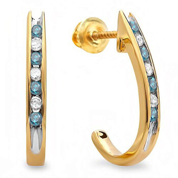 Dazzling Rock Dazzlingrock Collection 0.25 Carat (Ctw) 18K Round Blue & White Diamond Ladies Fancy J Shaped Hoop Earrings 1/4 Ct, Yellow Gold 2 Bông tai Dazzling Rock Dazzlingrock Collection 0.25 Carat (Ctw) 18K Round Blue & White Diamond Ladies Fancy J Shaped Hoop Earrings 1/4 Ct