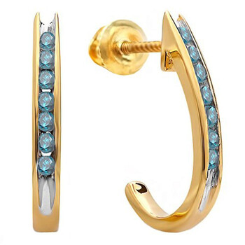 Dazzling Rock Dazzlingrock Collection 0.25 Carat (Ctw) 10K Round Blue Diamond Ladies Fancy J Shaped Hoop Earrings 1/4 Ct, Yellow Gold 2 Bông tai Dazzling Rock Dazzlingrock Collection 0.25 Carat (Ctw) 10K Round Blue Diamond Ladies Fancy J Shaped Hoop Earrings 1/4 Ct
