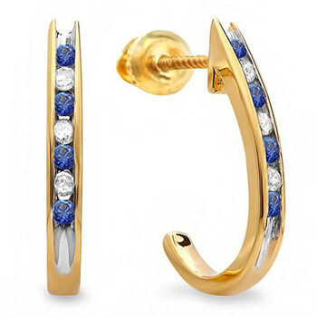 Dazzling Rock Dazzlingrock Collection 18K Round Blue Sapphire & White Diamond Ladies Fancy J Shaped Hoop Earrings, Yellow Gold 1 Bông tai Dazzling Rock Dazzlingrock Collection 18K Round Blue Sapphire & White Diamond Ladies Fancy J Shaped Hoop Earrings