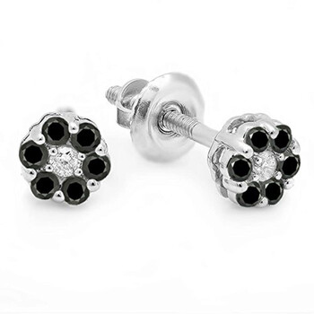 Dazzling Rock Dazzlingrock Collection 0.20 Carat (Ctw) 14K Round Black & White Diamond Ladies Cluster Flower Earrings 1/5 Ct, White Gold 1 Bông tai Dazzling Rock Dazzlingrock Collection 0.20 Carat (Ctw) 14K Round Black & White Diamond Ladies Cluster Flower Earrings 1/5 Ct