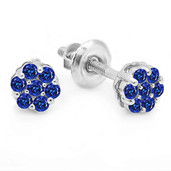 Dazzling Rock Dazzlingrock Collection 0.20 Carat (Ctw) 14K Round Blue Sapphire Ladies Cluster Flower Earrings 1/5 Ct, White Gold 2 Bông tai Dazzling Rock Dazzlingrock Collection 0.20 Carat (Ctw) 14K Round Blue Sapphire Ladies Cluster Flower Earrings 1/5 Ct