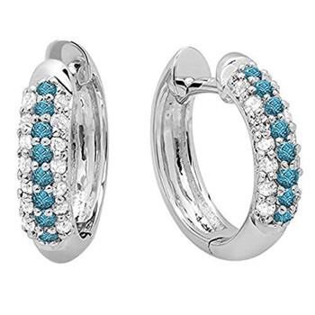 Dazzling Rock Dazzlingrock Collection 0.30 Carat (Ctw) 10K Round Blue & White Diamond Pave Set Huggies Hoop Earrings 1/3 Ct, White Gold 1 Bông tai Dazzling Rock Dazzlingrock Collection 0.30 Carat (Ctw) 10K Round Blue & White Diamond Pave Set Huggies Hoop Earrings 1/3 Ct