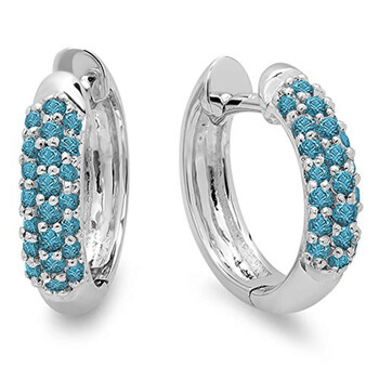 Dazzling Rock Dazzlingrock Collection 0.30 Carat (Ctw) 18K Round Blue Diamond Ladies Pave Set Huggies Hoop Earrings 1/3 Ct, White Gold 1 Bông tai Dazzling Rock Dazzlingrock Collection 0.30 Carat (Ctw) 18K Round Blue Diamond Ladies Pave Set Huggies Hoop Earrings 1/3 Ct