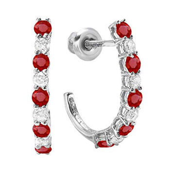 Dazzling Rock Dazzlingrock Collection 14K Round Ruby & White Diamond Ladies J Shaped Hoop Earrings, White Gold 2 Bông tai Dazzling Rock Dazzlingrock Collection 14K Round Ruby & White Diamond Ladies J Shaped Hoop Earrings