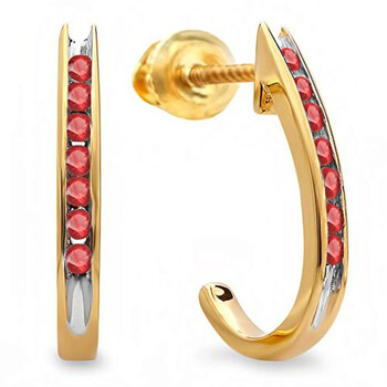 Bông tai Dazzling Rock Dazzlingrock Collection 0.25 Carat (Ctw) 10K Round Ruby Ladies Fancy J Shaped Hoop Earrings 1/4 Ct
