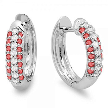 Dazzling Rock Dazzlingrock Collection 14K Round Ruby & White Diamond Ladies Pave Set Huggies Hoop Earrings, White Gold 1 Bông tai Dazzling Rock Dazzlingrock Collection 14K Round Ruby & White Diamond Ladies Pave Set Huggies Hoop Earrings