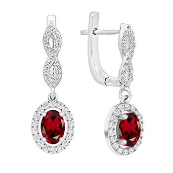 Dazzling Rock Dazzlingrock Collection 10K 7X5 Mm Each Oval Garnet & Round White Diamond Ladies Dangling Drop Earrings, White Gold 2 Bông tai Dazzling Rock Dazzlingrock Collection 10K 7X5 Mm Each Oval Garnet & Round White Diamond Ladies Dangling Drop Earrings