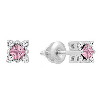 Dazzling Rock Dazzlingrock Collection 14K Princess Pink Sapphire & Round White Diamond Ladies Square Shape Stud Earrings, White Gold 1 Bông tai Dazzling Rock Dazzlingrock Collection 14K Princess Pink Sapphire & Round White Diamond Ladies Square Shape Stud Earrings