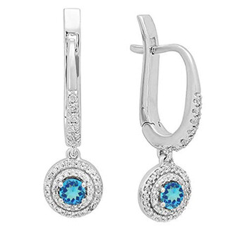 Dazzling Rock Dazzlingrock Collection 10K 4 Mm Each Round Blue Topaz & White Diamond Ladies Halo Dangling Drop Earrings, White Gold 1 Bông tai Dazzling Rock Dazzlingrock Collection 10K 4 Mm Each Round Blue Topaz & White Diamond Ladies Halo Dangling Drop Earrings