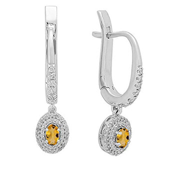 Dazzling Rock Dazzlingrock Collection 10K 5X3 Mm Each Oval Citrine & Round Diamond Ladies Halo Dangling Drop Earrings, White Gold 1 Bông tai Dazzling Rock Dazzlingrock Collection 10K 5X3 Mm Each Oval Citrine & Round Diamond Ladies Halo Dangling Drop Earrings