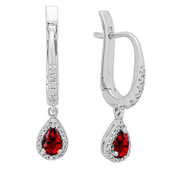 Bông tai Dazzling Rock Dazzlingrock Collection 10K 5X3 Mm Pear Garnet & Round Diamond Ladies Halo Style Dangling Drop Earrings