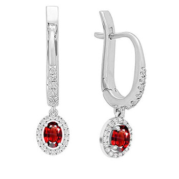 Bông tai Dazzling Rock Dazzlingrock Collection 10K 7X5 Mm Each Oval Garnet & Round White Diamond Ladies Dangling Drop Earrings