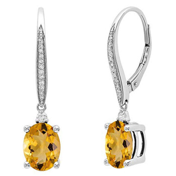 Bông tai Dazzling Rock Dazzlingrock Collection 14K 9X7 Mm Each Oval Citrine & Round Diamond Ladies Dangling Drop Earrings