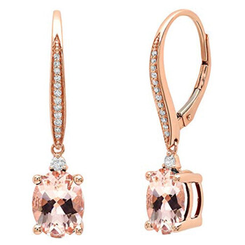 Bông tai Dazzling Rock Dazzlingrock Collection 14K 9X7 Mm Each Oval Morganite & Round Diamond Ladies Dangling Drop Earrings