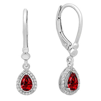 Bông tai Dazzling Rock Dazzlingrock Collection 10K 7X5 Mm Each Pear Garnet & Round Diamond Ladies Halo Dangling Drop Earrings