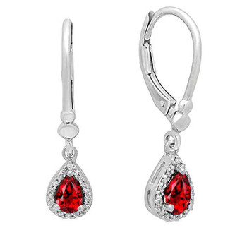 Dazzling Rock Dazzlingrock Collection 10K 5X3 Mm Pear Garnet & Round Diamond Ladies Halo Style Dangling Drop Earrings, White Gold 1 Bông tai Dazzling Rock Dazzlingrock Collection 10K 5X3 Mm Pear Garnet & Round Diamond Ladies Halo Style Dangling Drop Earrings