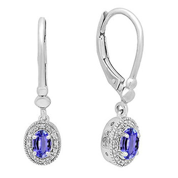 Dazzling Rock Dazzlingrock Collection 10K 6X4 Mm Each Oval Blue Toapz & Round Diamond Ladies Halo Dangling Drop Earrings, White Gold 1 Bông tai Dazzling Rock Dazzlingrock Collection 10K 6X4 Mm Each Oval Blue Toapz & Round Diamond Ladies Halo Dangling Drop Earrings