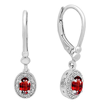 Bông tai Dazzling Rock Dazzlingrock Collection 10K 6X4 Mm Each Oval Garnet & Round Diamond Ladies Halo Dangling Drop Earrings