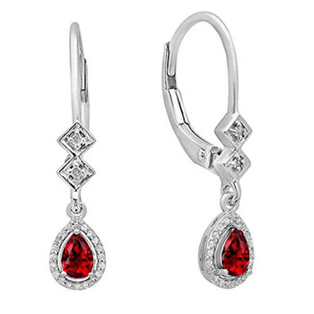 Bông tai Dazzling Rock Dazzlingrock Collection 10K 7X5 Mm Each Pear Garnet & Round Diamond Ladies Halo Dangling Drop Earrings