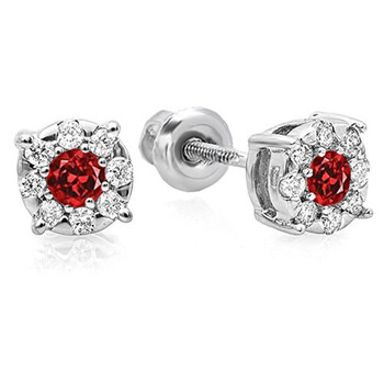 Dazzling Rock Dazzlingrock Collection 10K Round Cut Ruby & White Diamond Round Shape Cluster Earrings, White Gold 2 Bông tai Dazzling Rock Dazzlingrock Collection 10K Round Cut Ruby & White Diamond Round Shape Cluster Earrings