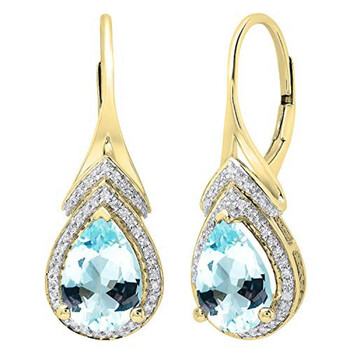 Bông tai Dazzling Rock Dazzlingrock Collection 10K 10X7 Mm Each Pear Aquamarine & Round Diamond Ladies Drop Earrings