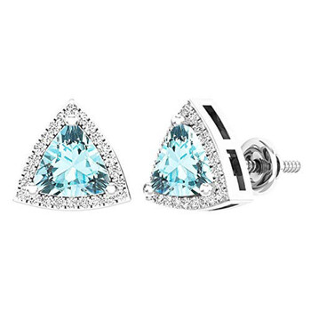 Dazzling Rock Dazzlingrock Collection 14K 6 Mm Trillion Aquamarine & Round White Diamond Ladies Halo Stud Earrings, White Gold 1 Bông tai Dazzling Rock Dazzlingrock Collection 14K 6 Mm Trillion Aquamarine & Round White Diamond Ladies Halo Stud Earrings