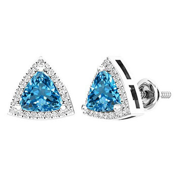 Dazzling Rock Dazzlingrock Collection 14K 6 Mm Trillion Blue Topaz & Round White Diamond Ladies Halo Stud Earrings, White Gold 2 Bông tai Dazzling Rock Dazzlingrock Collection 14K 6 Mm Trillion Blue Topaz & Round White Diamond Ladies Halo Stud Earrings