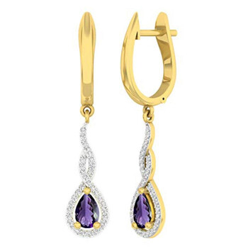 Bông tai Dazzling Rock Dazzlingrock Collection 14K 6X4 Mm Each Pear Amethyst & Round Diamond Ladies Infinity Dangling Earrings