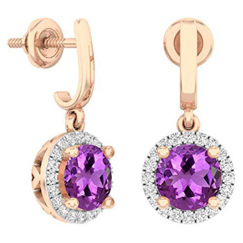 Bông tai Dazzling Rock Dazzlingrock Collection 10K 6 Mm Each Round Amethyst & White Diamond Ladies Dangling Drop Earrings