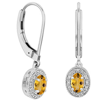 Bông tai Dazzling Rock Dazzlingrock Collection 10K 6X4 Mm Each Oval Citrine & Round Diamond Ladies Halo Dangling Drop Earrings