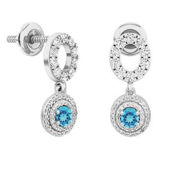 Bông tai Dazzling Rock Dazzlingrock Collection 10K 4 Mm Each Round Blue Topaz & Diamond Ladies Double Halo Dangling Drop Earrings