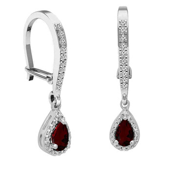 Bông tai Dazzling Rock Dazzlingrock Collection 10K 5X3 Mm Pear Garnet & Round Diamond Ladies Halo Style Dangling Drop Earrings