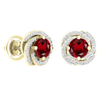 Bông tai Dazzling Rock Dazzlingrock Collection 18K 6 Mm Each Round Garnet & White Diamond Ladies Halo Style Stud Earrings