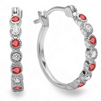 Dazzling Rock Dazzlingrock Collection 14K Round Ruby & White Diamond Ladies Fine Dainty Hoop Earrings, White Gold 1 Bông tai Dazzling Rock Dazzlingrock Collection 14K Round Ruby & White Diamond Ladies Fine Dainty Hoop Earrings